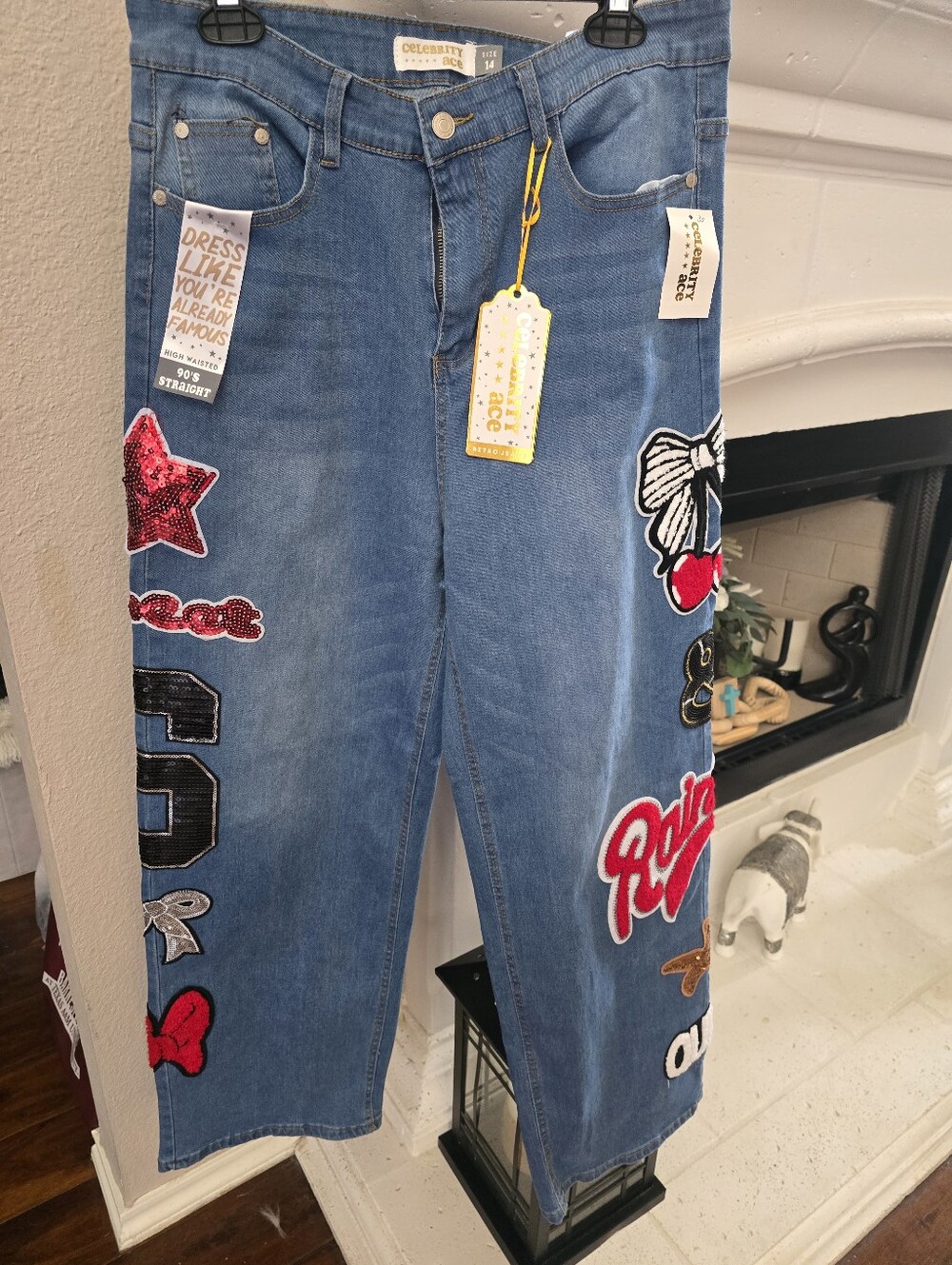 denim pants are the Celebrity Ace High Waisted '90s Straight Leg Jeans.Sz. 14